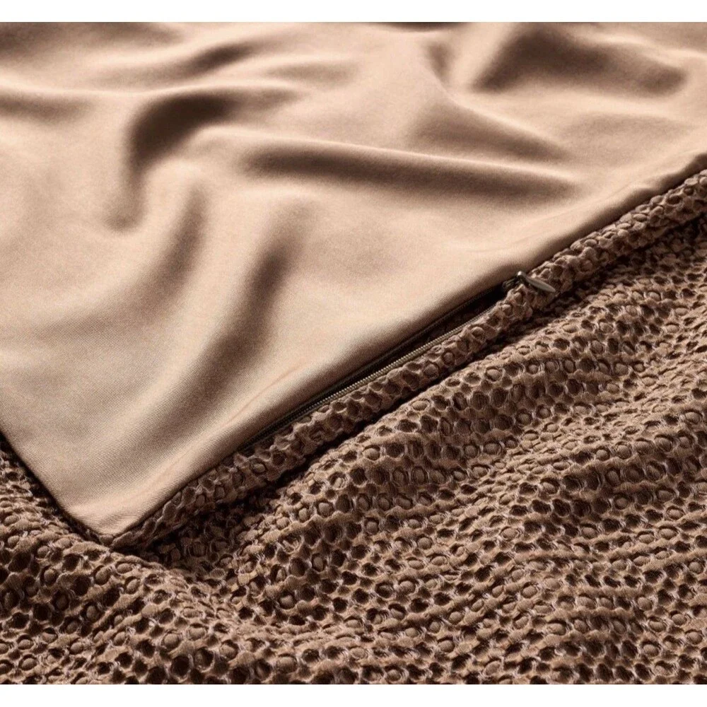SET King Textured Waffle Coverlet & 2 Euro Shams Brown - Casaluna NEW